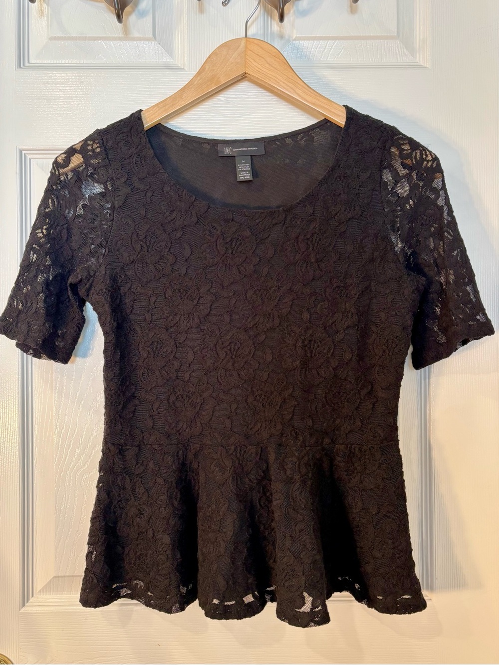 INC International Concepts Black Floral Lace Peplum Blouse
